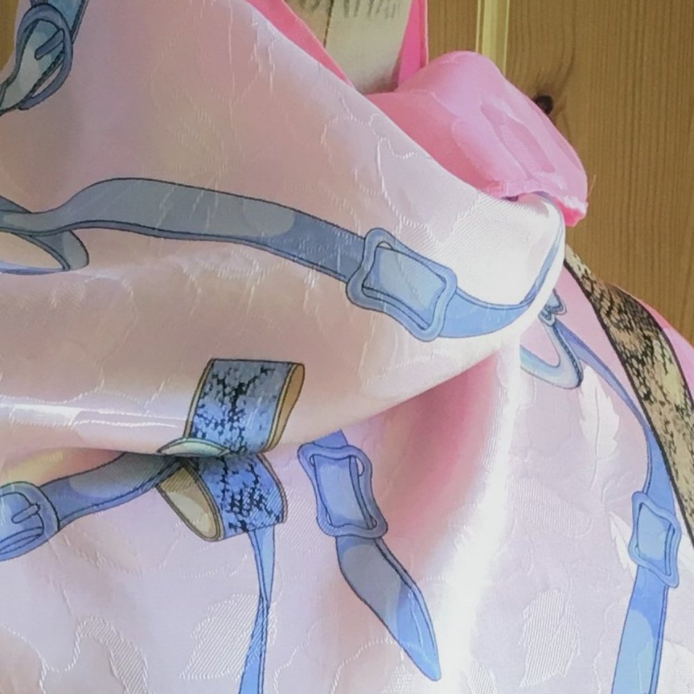Classic Pink Blue 100% Silk Scarf Hermes Style